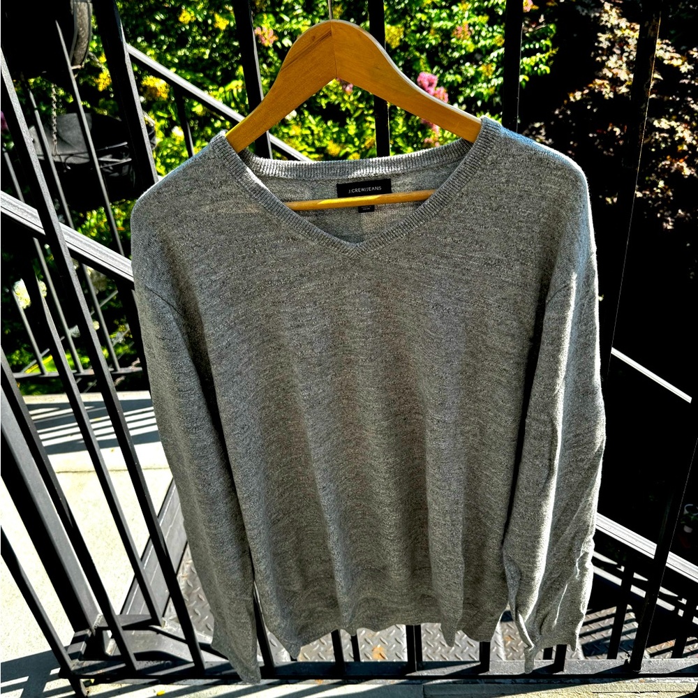 J. Crew Light Gray Cotton V-Neck Sweater XXL